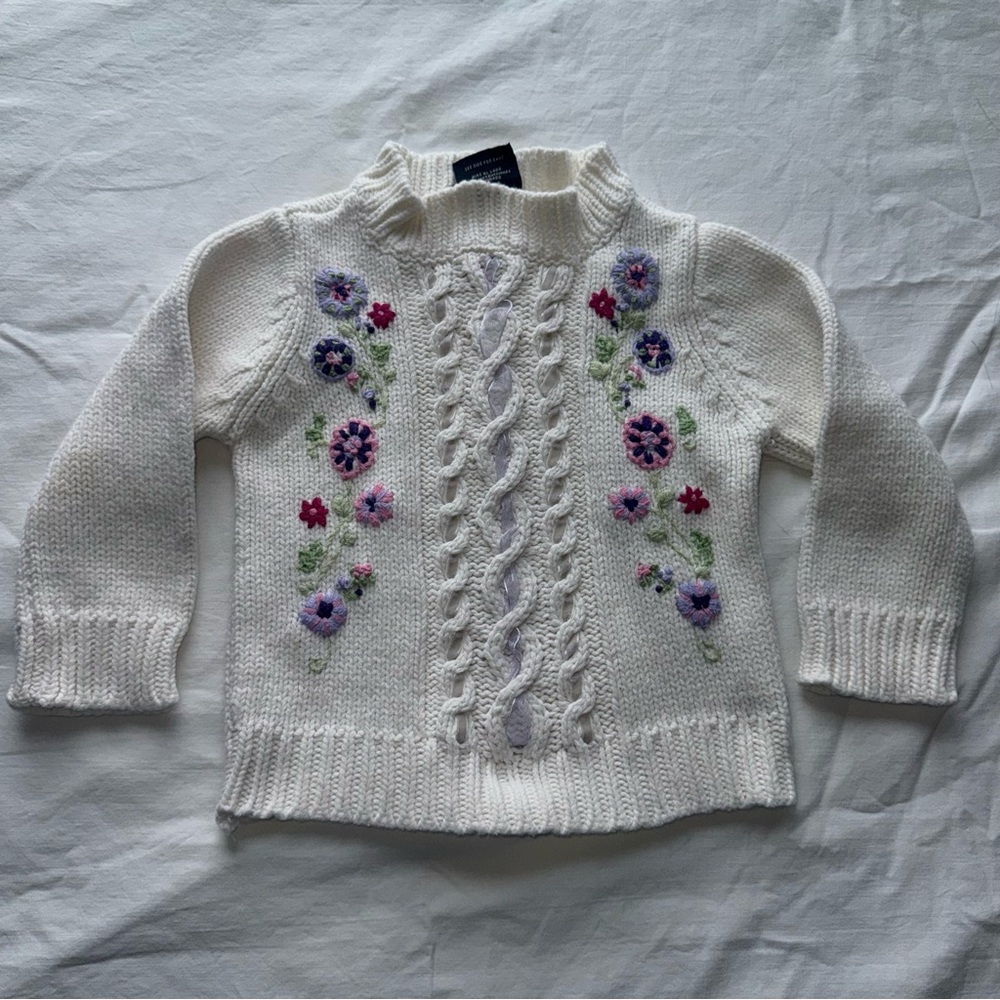 The Children's Place White Sweater with Floral Embroidery
